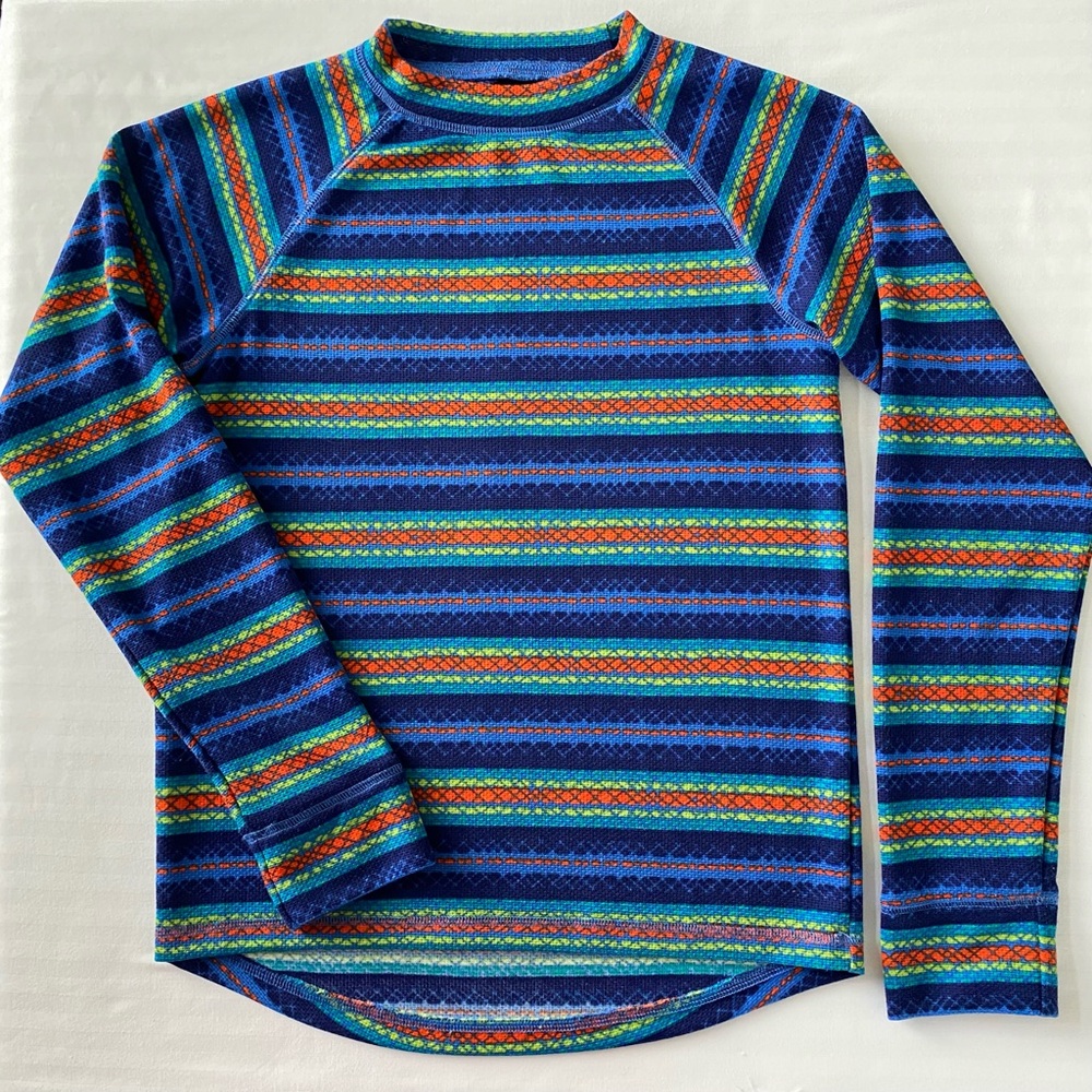 LL Bean Baselayer Shirt 10 12 Medium Striped Long Sleeve Base Layer Boys Girls